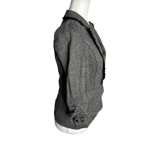 Maurices Tweed Blazer Jacket Ruffles Small Black Button Lined Scrunch Sleeve - Picture 5 of 7